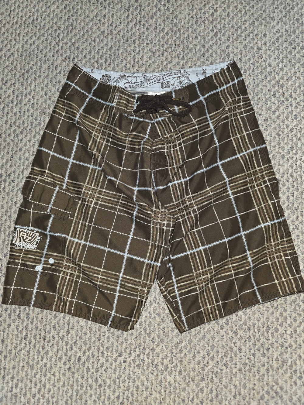 Rip Zone Men's Brown Plaid Swim Shorts